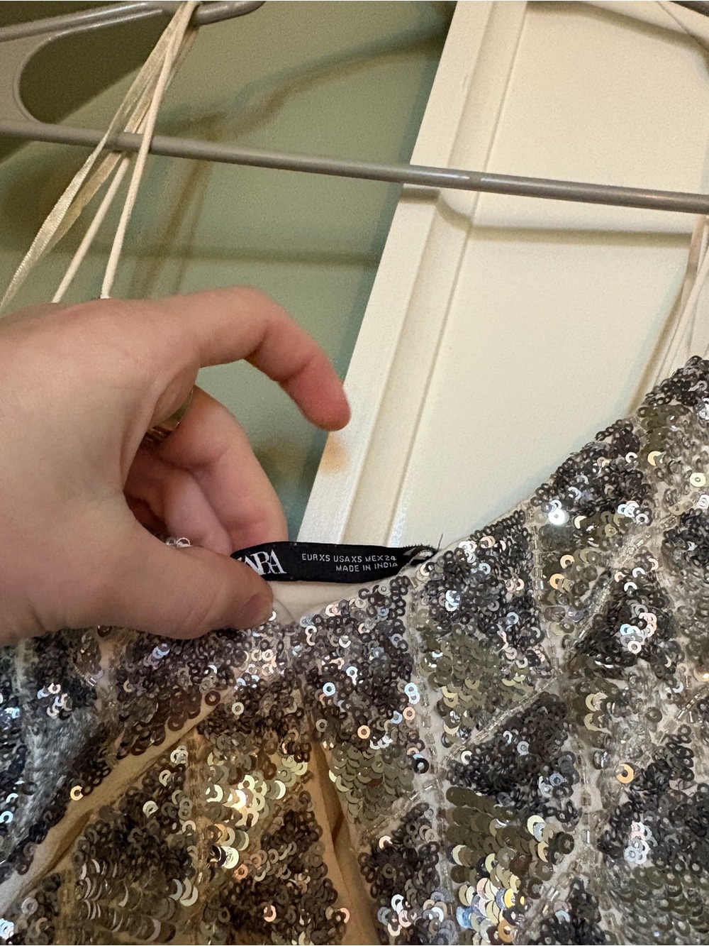 Zara Cream Mini Dress with Silver Sequin Bodice - Picture 5 of 5
